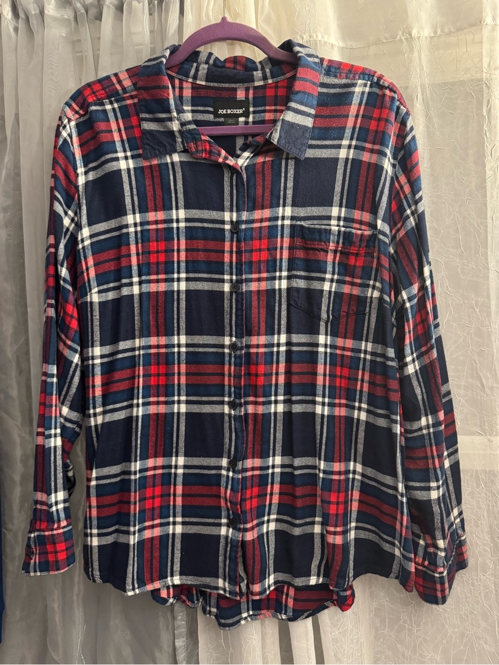Joe Boxer Red, Navy & White Plaid Button-Down Shirt